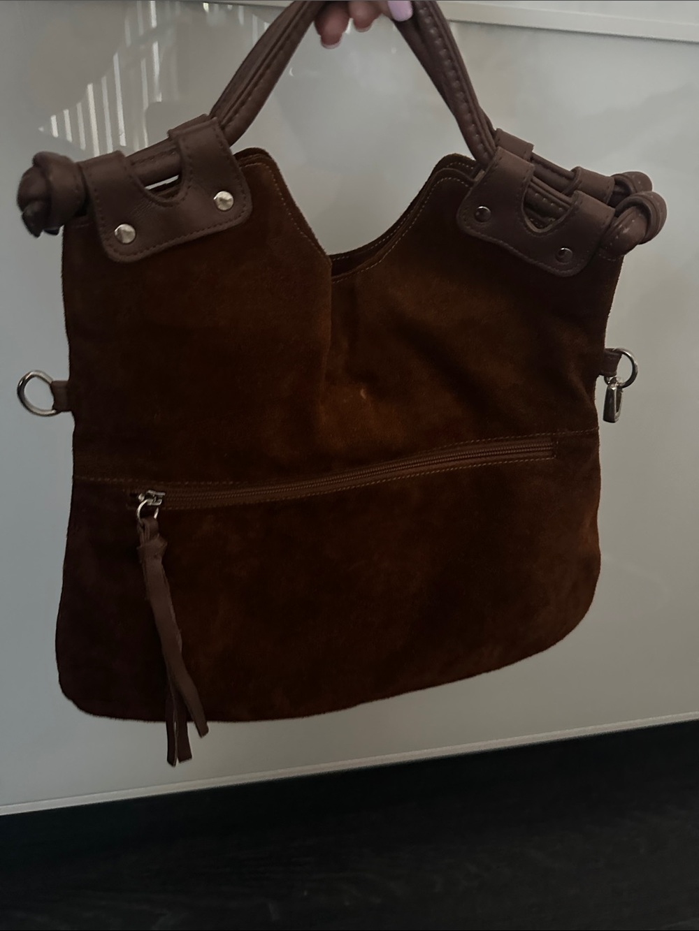 Pietro Alessandro Brown Suede Hobo Shoulder Bag Leather Trim - Picture 7 of 8